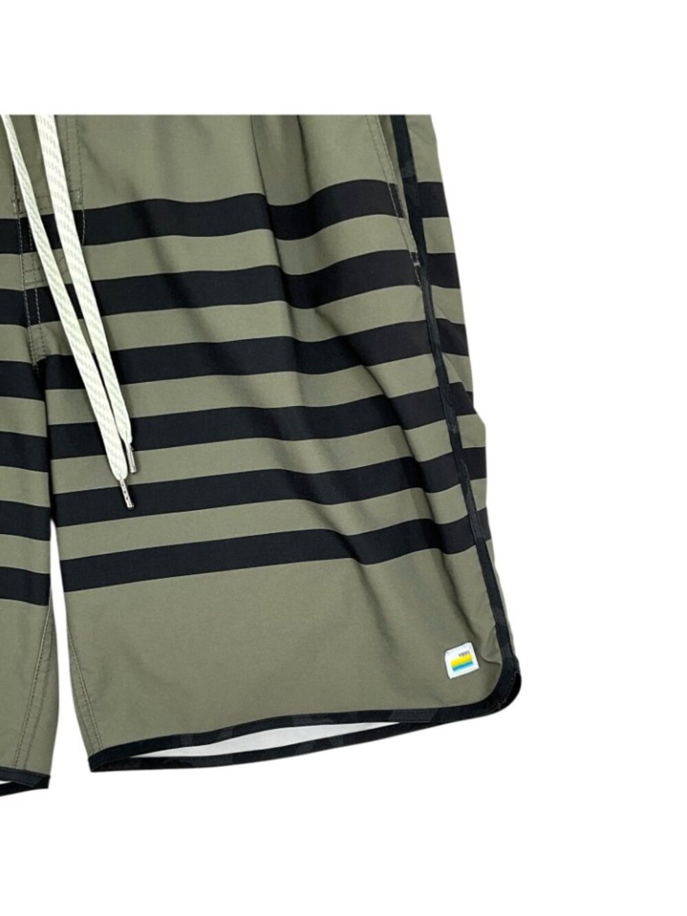 Vuori Banks Shorts Mens Medium Olive Green Striped Unlined Elastic Waist Pockets - Picture 2 of 10